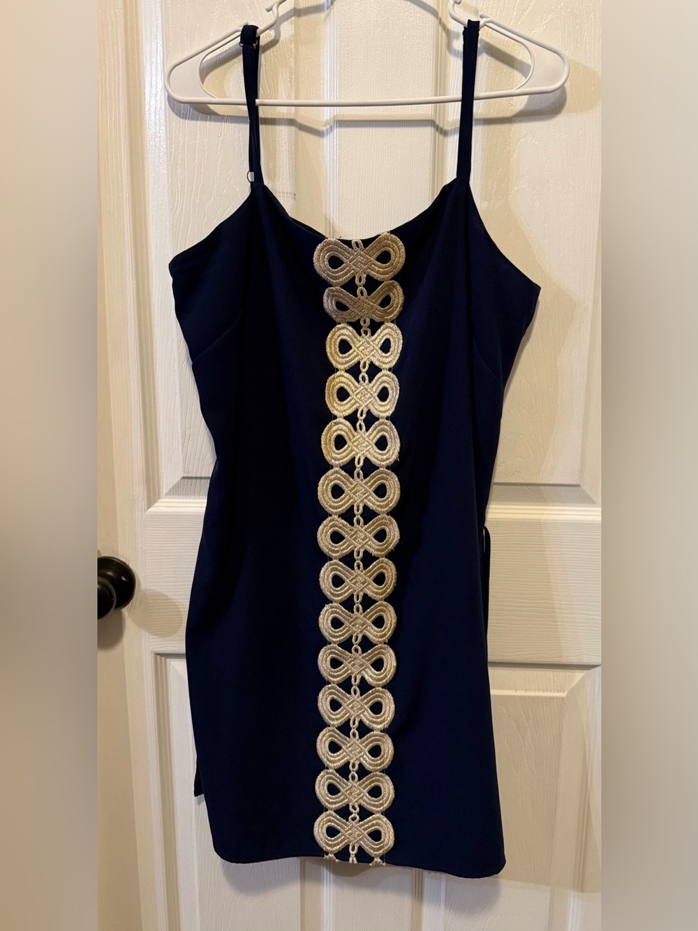 Lilly Pulitzer Navy Gold Embroidered Shift Dress/Romper Sleeveless Size 16
